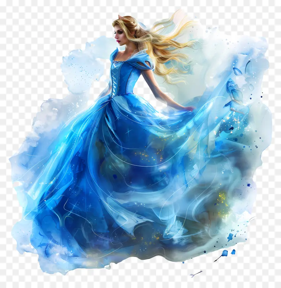 Princesse Cendrillon，Robe Bleue Princesse PNG