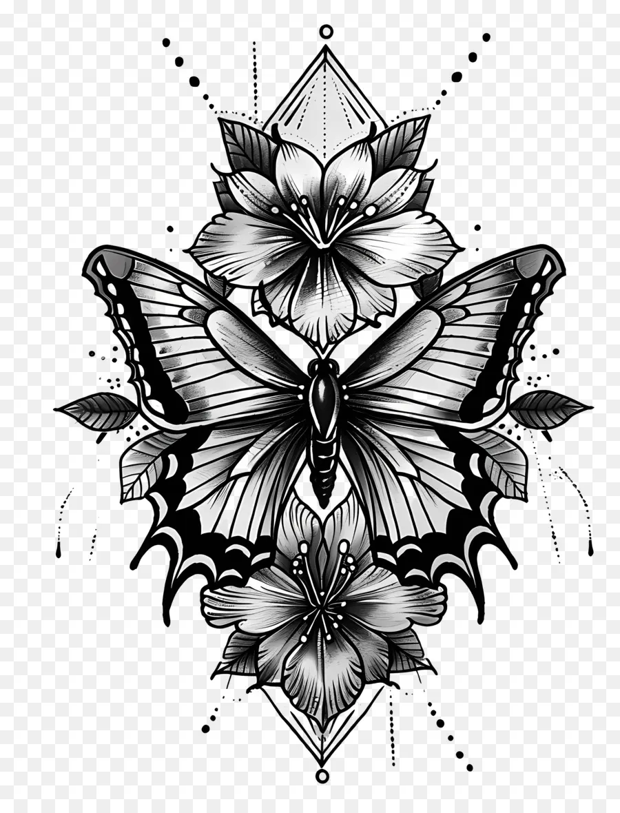 Tatouage Papillon，Papillon Et Fleurs PNG