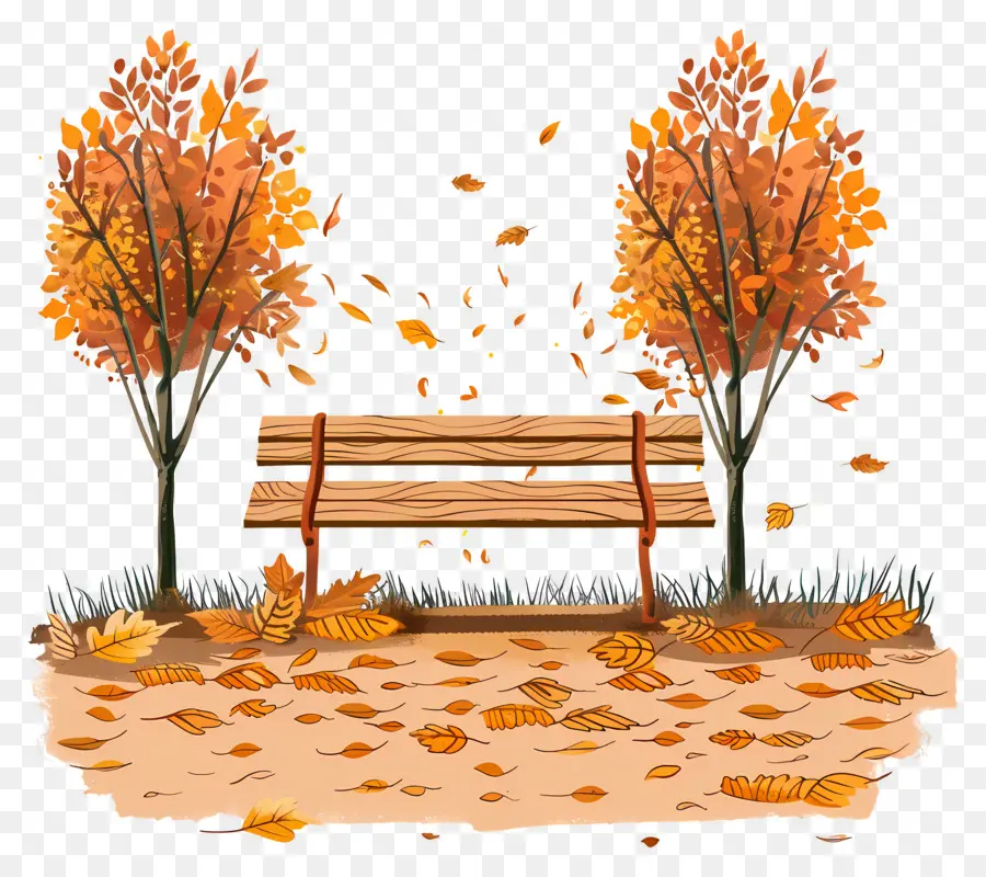 Banc En Bois，Arbre Et Banc D'automne PNG