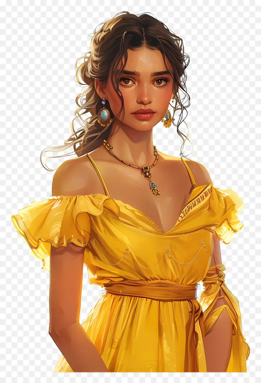 Belle Princesse，Femme En Robe Jaune PNG