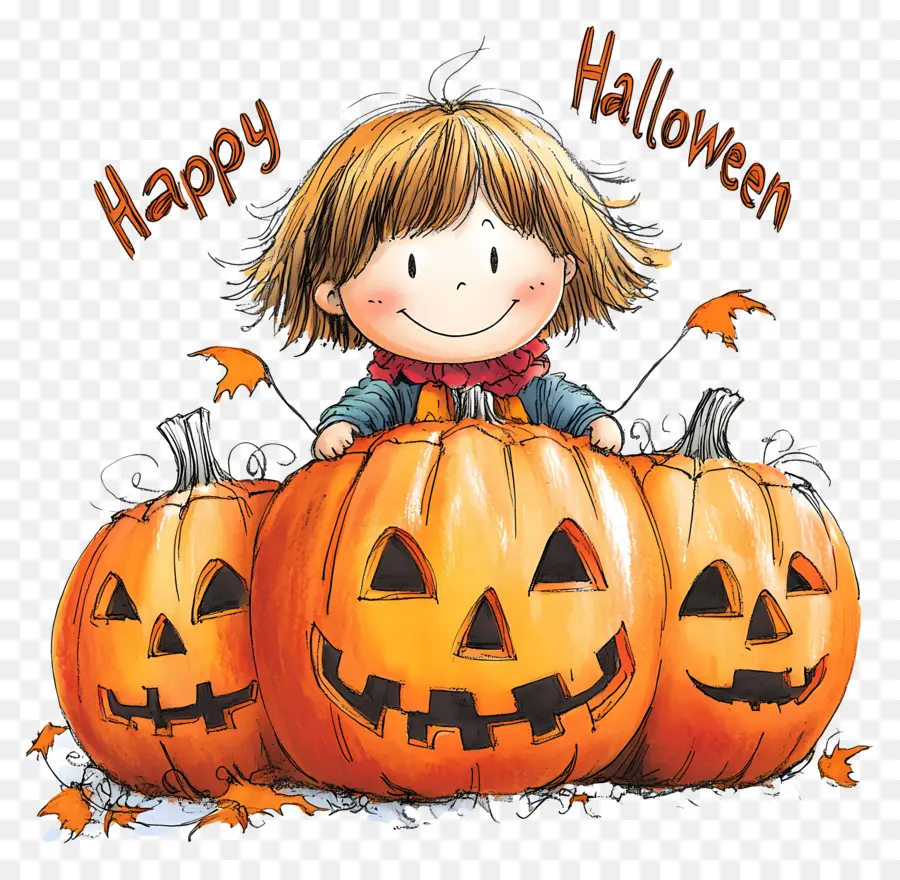 Joyeux Halloween，Fille D'halloween Avec Des Citrouilles PNG