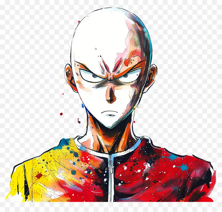 Saitama，Personnage Chauve à L'expression Intense PNG