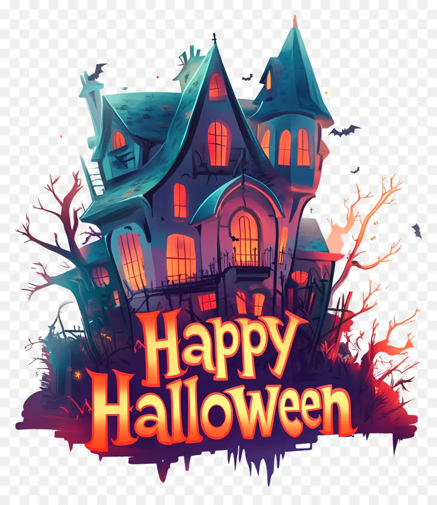 Joyeux Halloween，Maison Hantée PNG