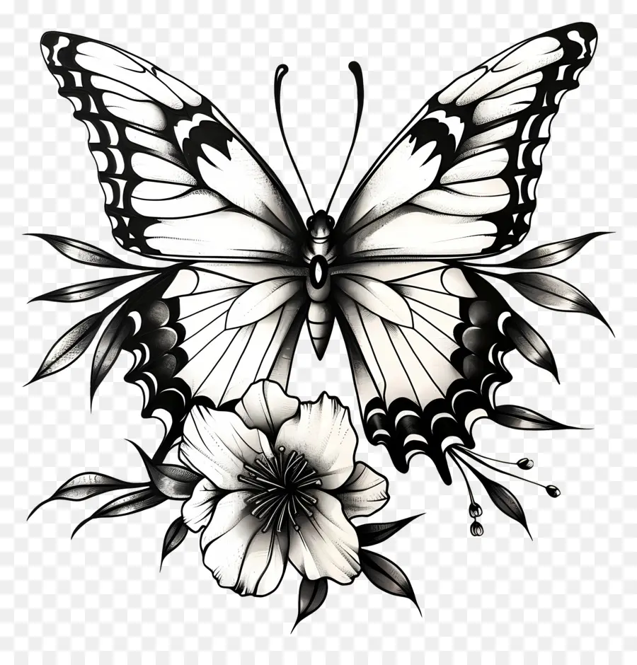 Tatouage Papillon，Papillon Noir Et Blanc PNG