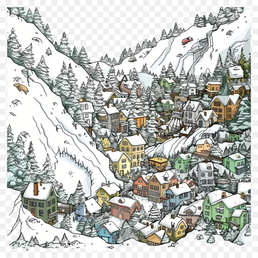 Ville Couverte Par Les Avalanches，Village Enneigé PNG