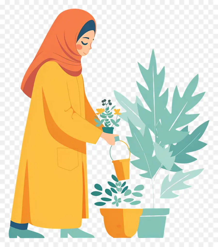 Fille Hijab Faisant Du Jardinage，Femme PNG