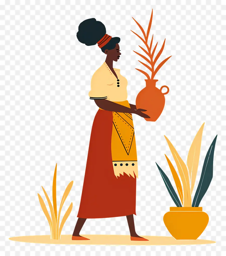 Femme Autochtone Africaine，Femme Avec Un Vase PNG