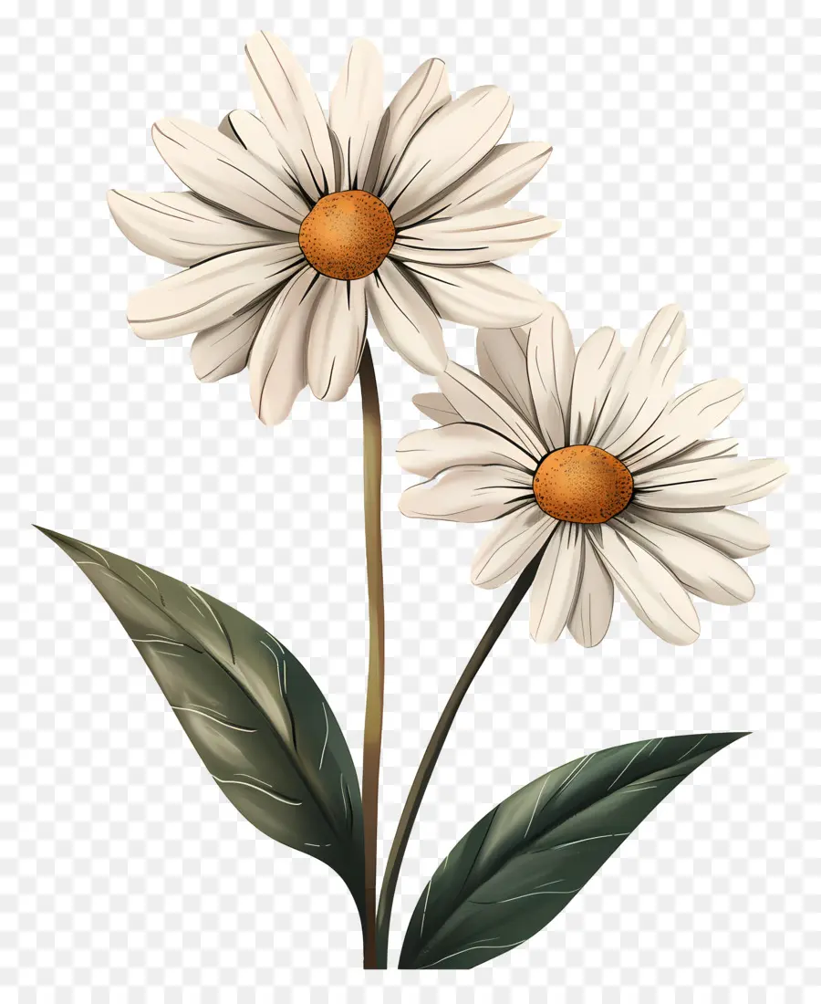 Fleurs De Marguerite Blanche，Fleur Verte PNG