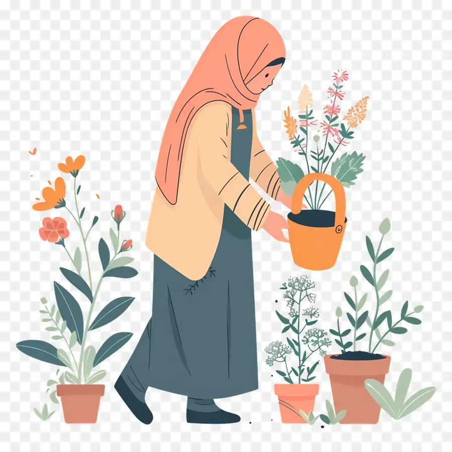 Fille Hijab Faisant Du Jardinage，Femme PNG