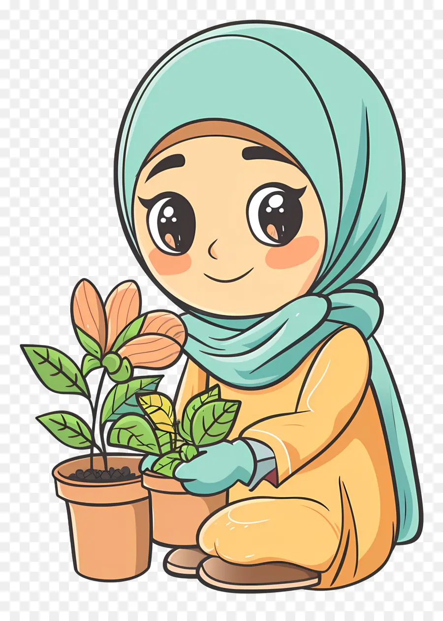 Fille Hijab Faisant Du Jardinage，Fille Plantant PNG