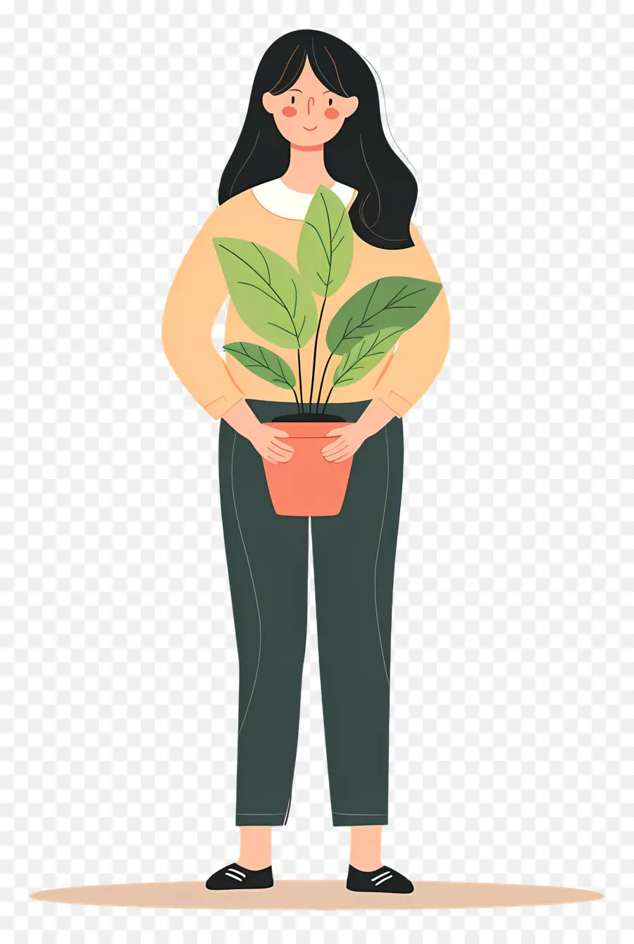 Fille Tenant Une Plante D'intérieur，Fille Tenant Une Plante PNG