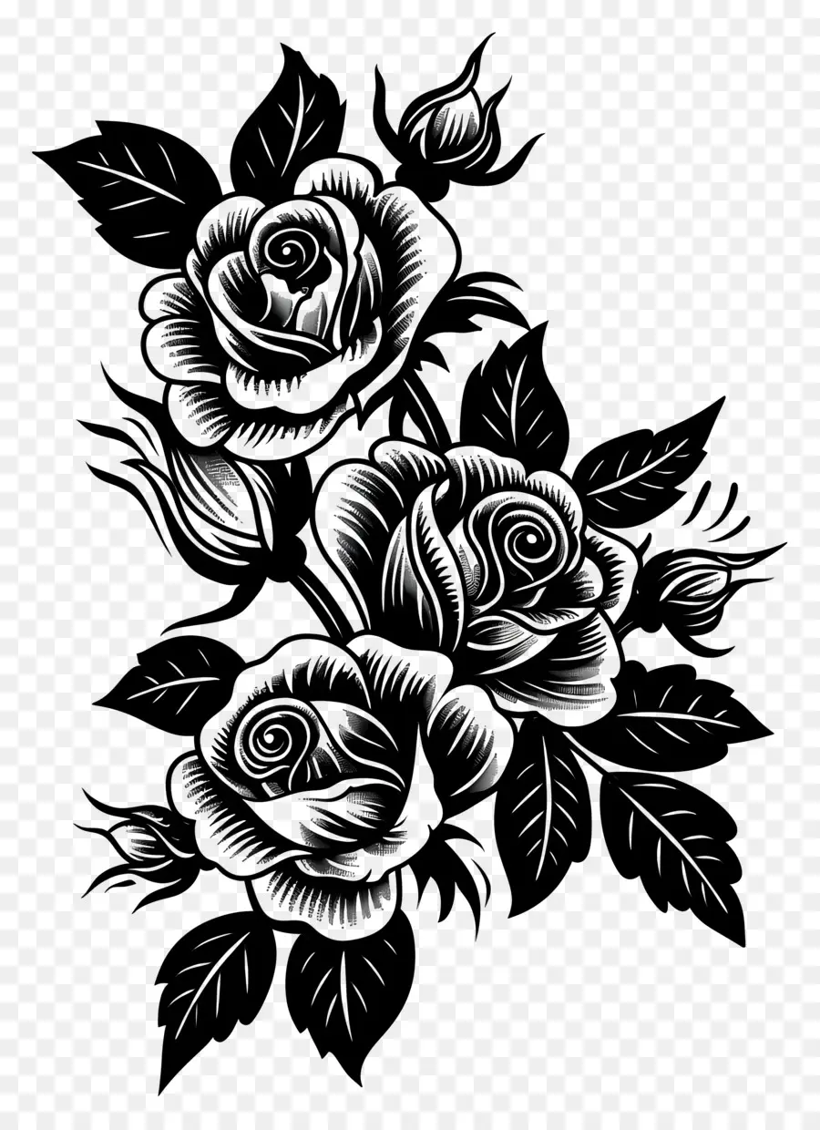 Tatouage De Roses，Roses Noires PNG