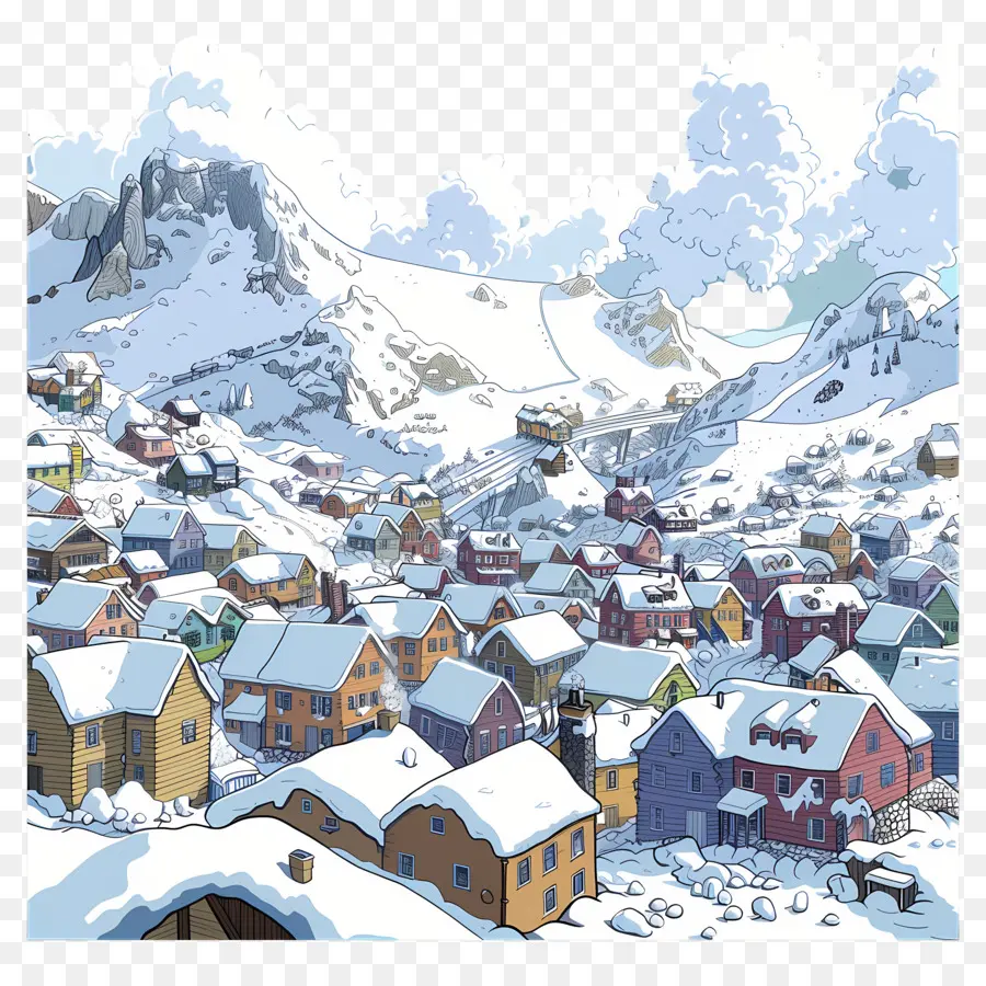 Ville Couverte Par Les Avalanches，Village Enneigé PNG