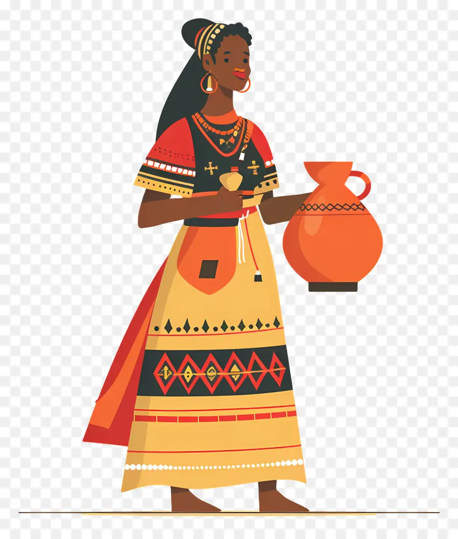 Femme Autochtone Africaine，Femme Avec Pot PNG