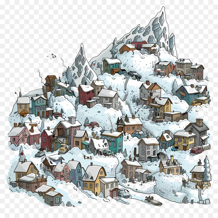 Ville Couverte Par Les Avalanches，Village Enneigé PNG