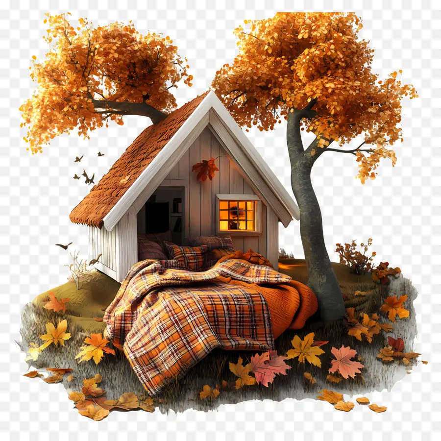 Automne Douillet，Petite Maison Mignonne De Griffonnage PNG