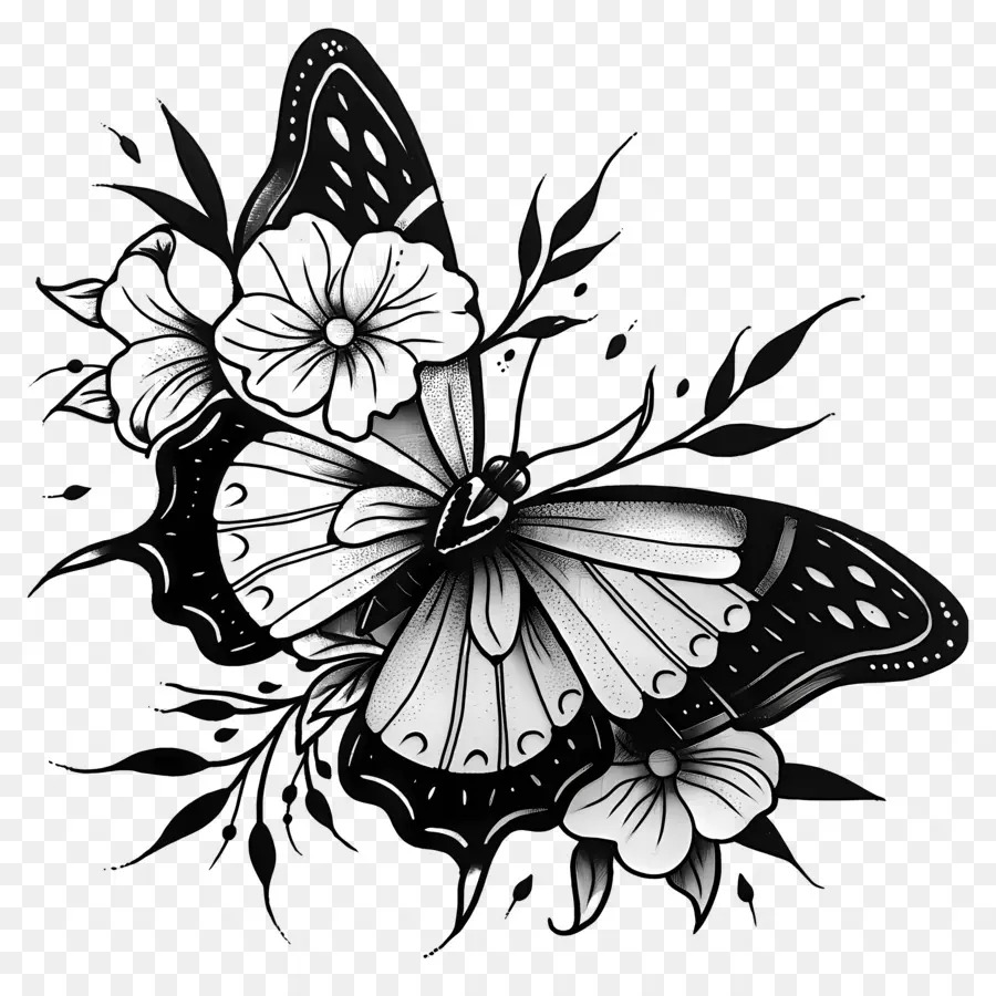 Tatouage Papillon，Papillon Noir Et Blanc PNG