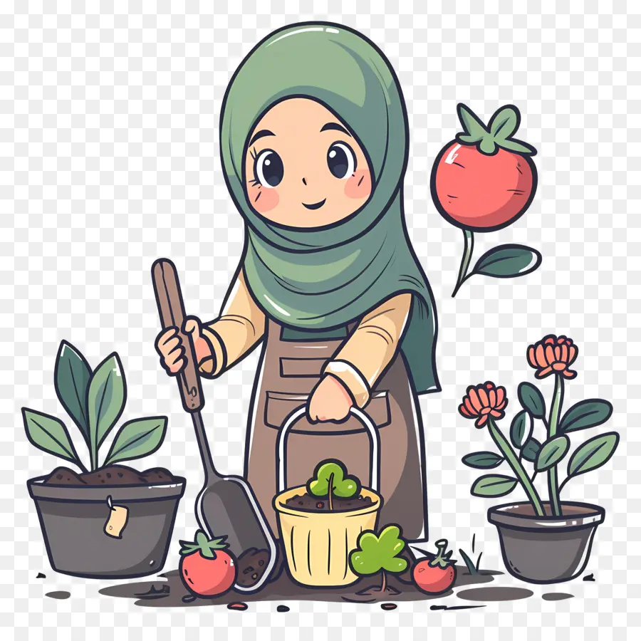 Fille Hijab Faisant Du Jardinage，Jardinier PNG