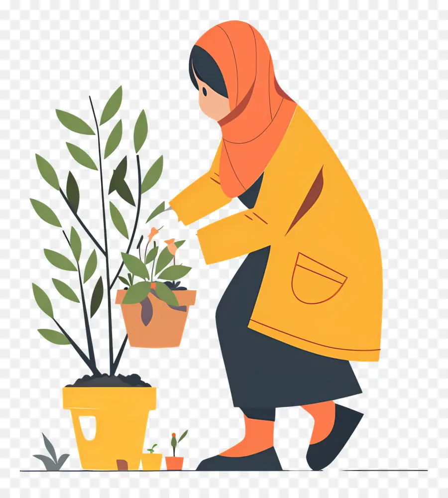 Fille Hijab Faisant Du Jardinage，Femme Jardinage PNG