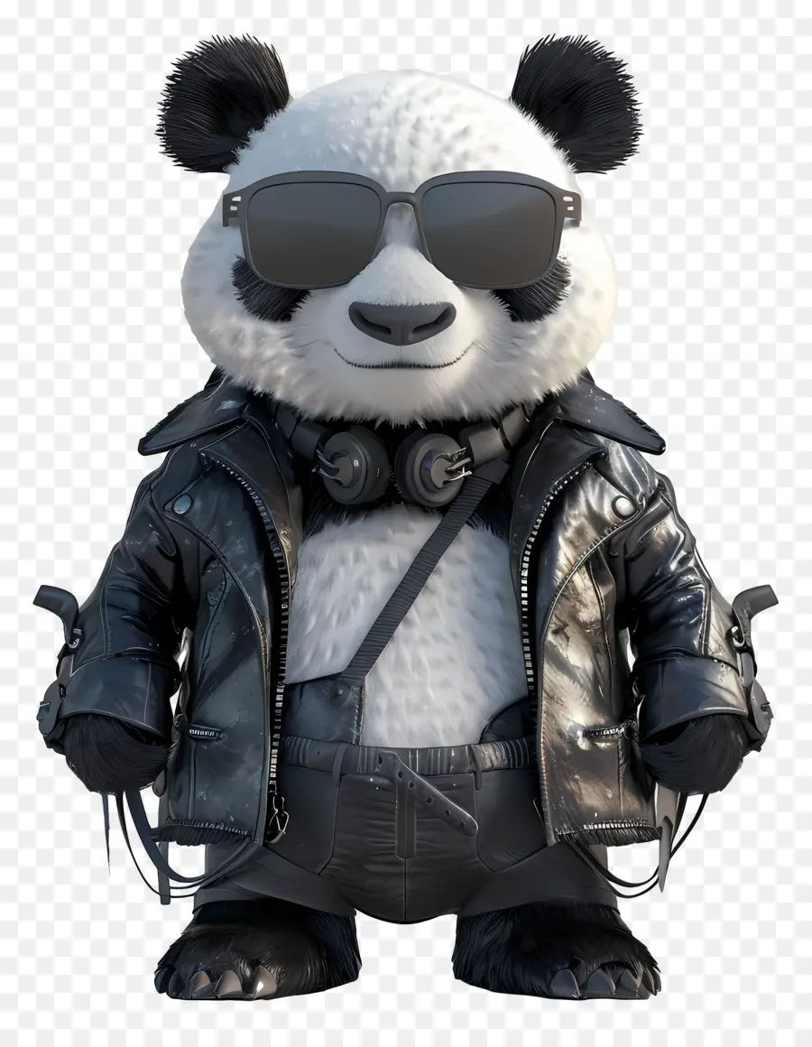 Panda，Panda Cool En Veste En Cuir PNG