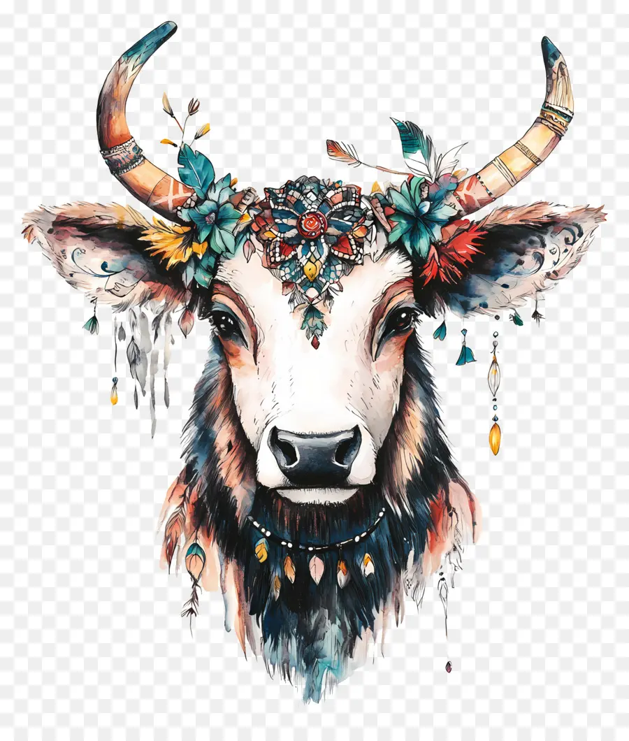 Boho，Vache Décorée PNG