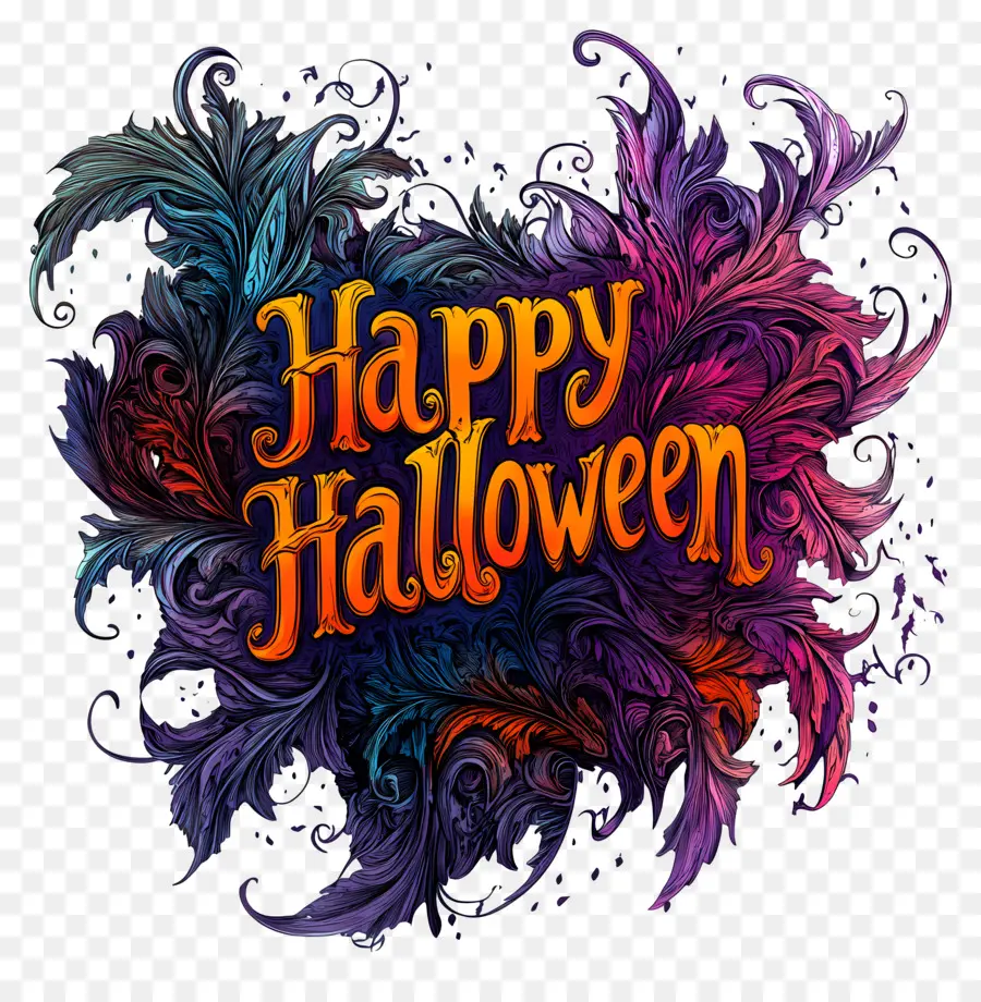 Joyeux Halloween，Joyeux Texte D'halloween Avec Un Design Fleuri PNG