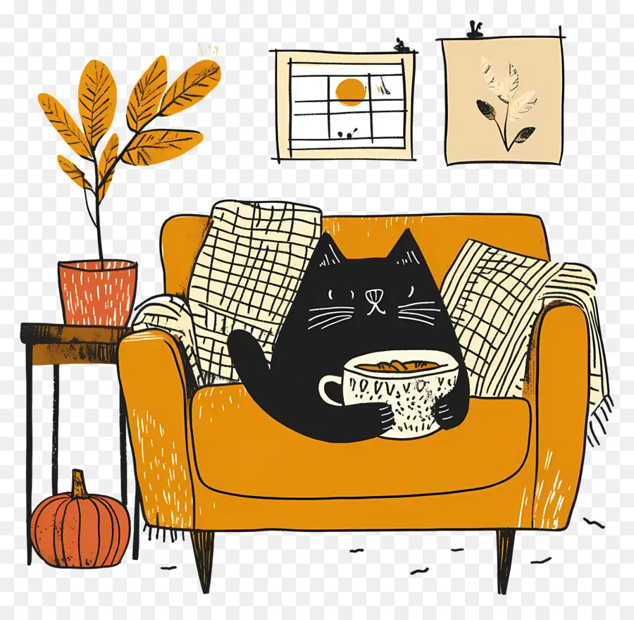 Automne Douillet，Chat Sur Chaise PNG