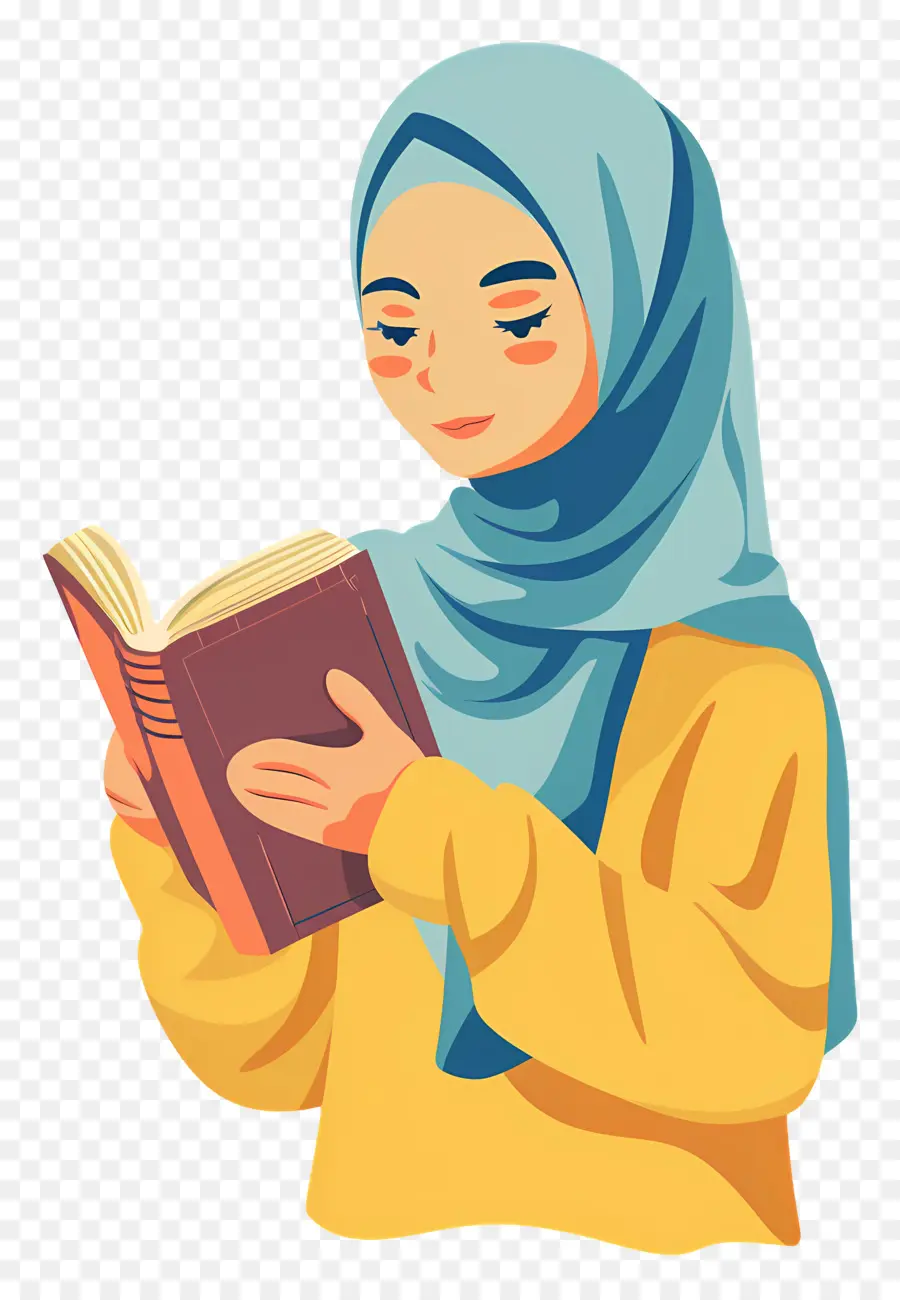 Fille Hijab Tenant Un Livre，Femme Lisant Un Livre PNG