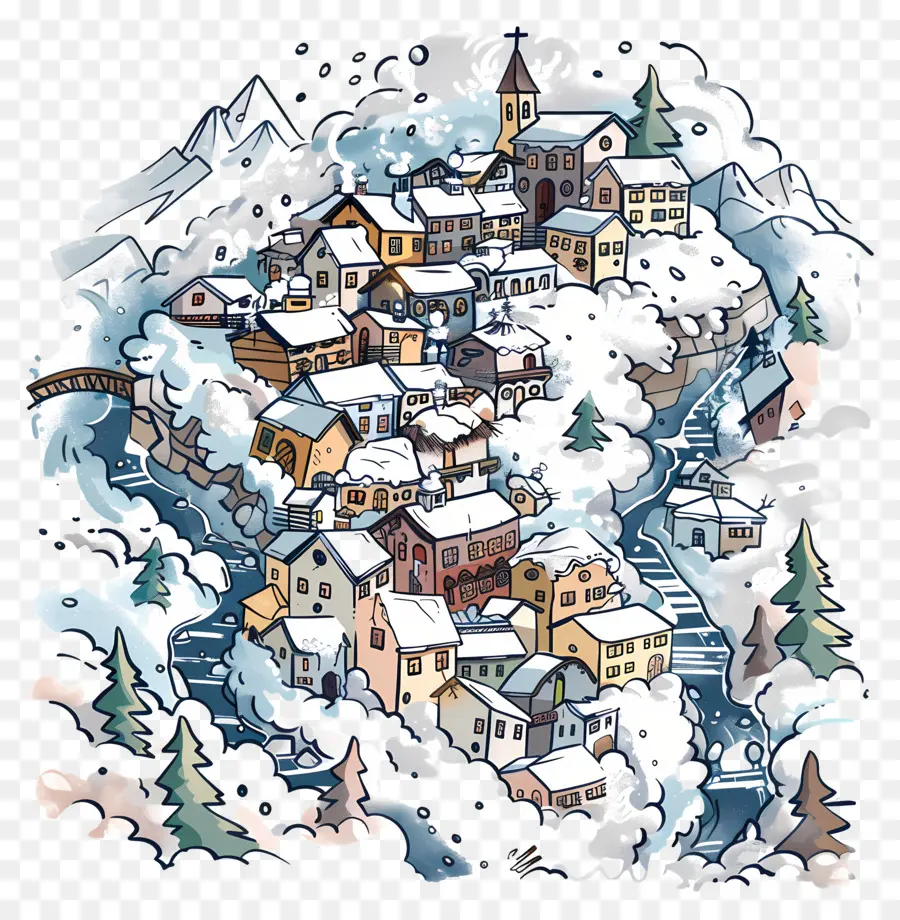 Ville Couverte Par Les Avalanches，Village Enneigé PNG