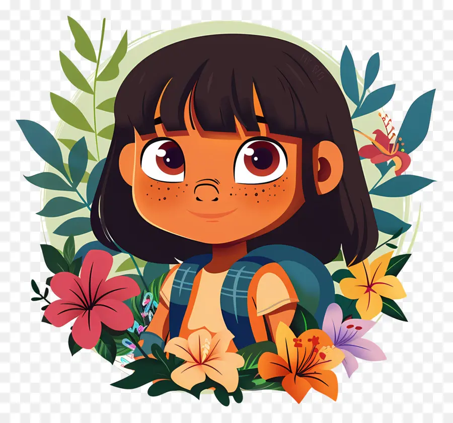 Dora L'exploratrice，Fille Avec Des Fleurs PNG