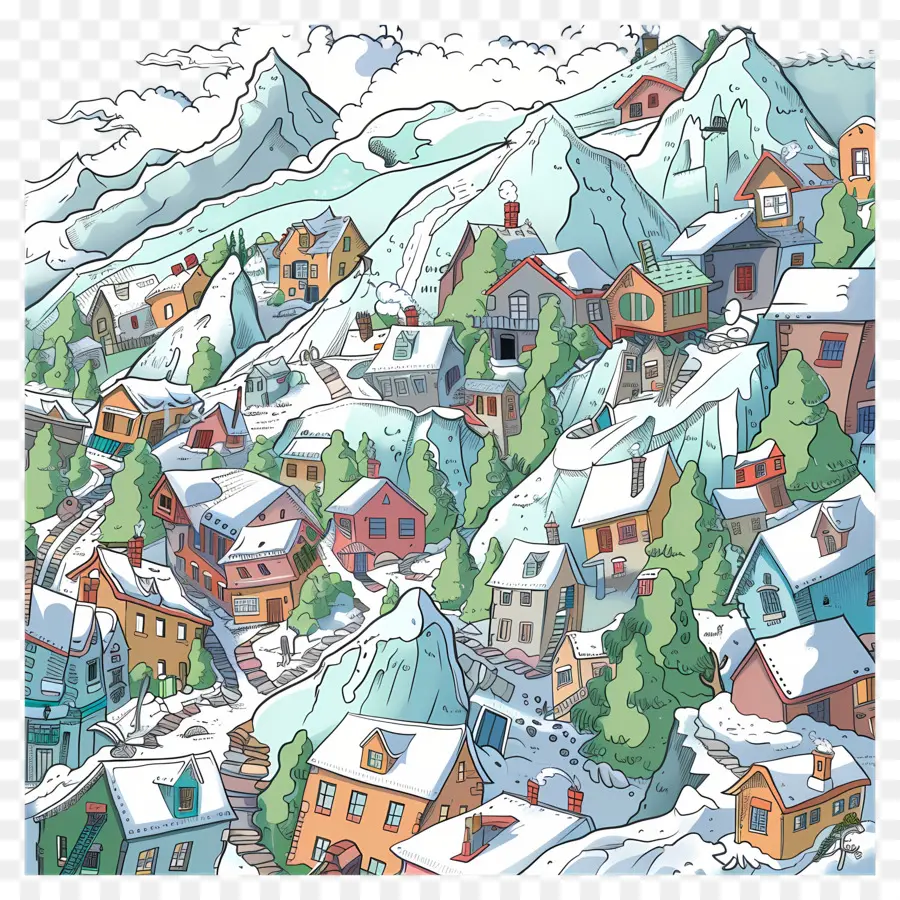 Ville Couverte Par Les Avalanches，Village Enneigé PNG