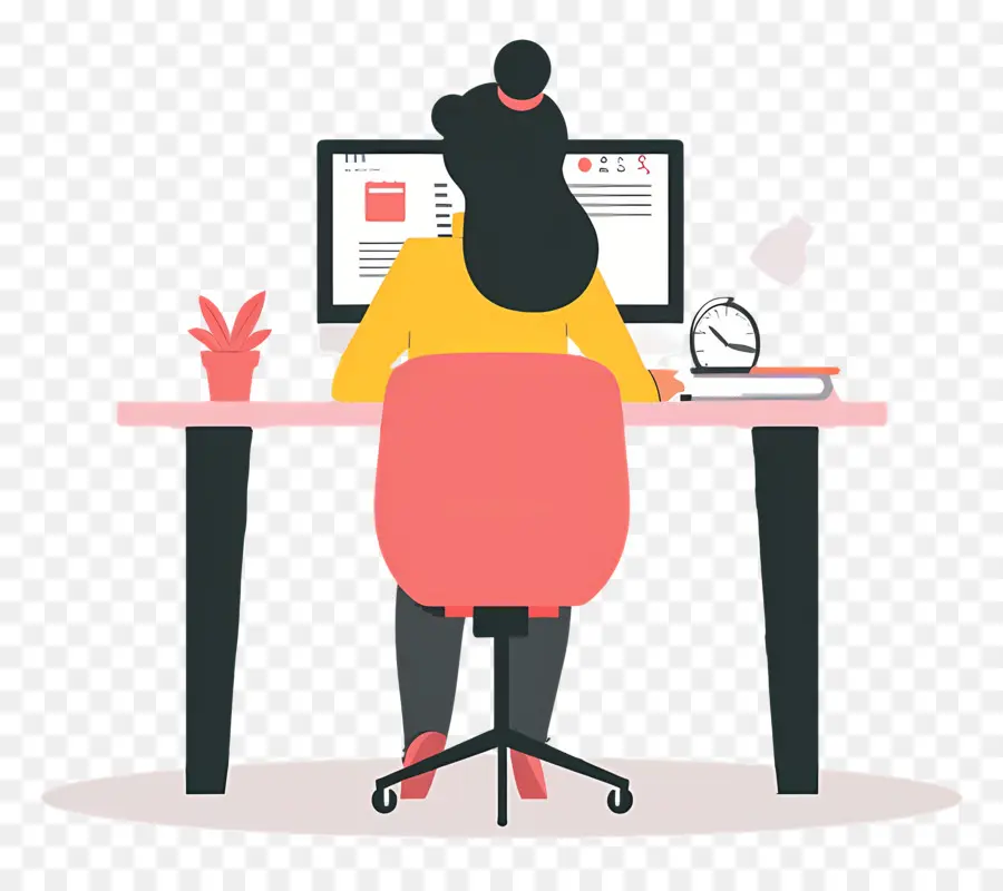 Dame Travaillant Sur Ordinateur，Femme Au Bureau PNG