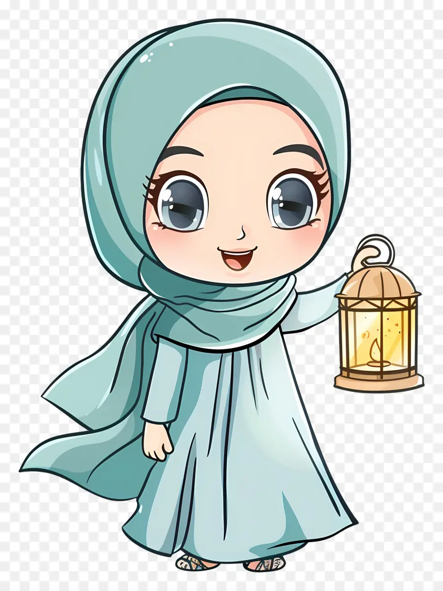 Fille Hijab Tenant Une Lanterne，Fille PNG