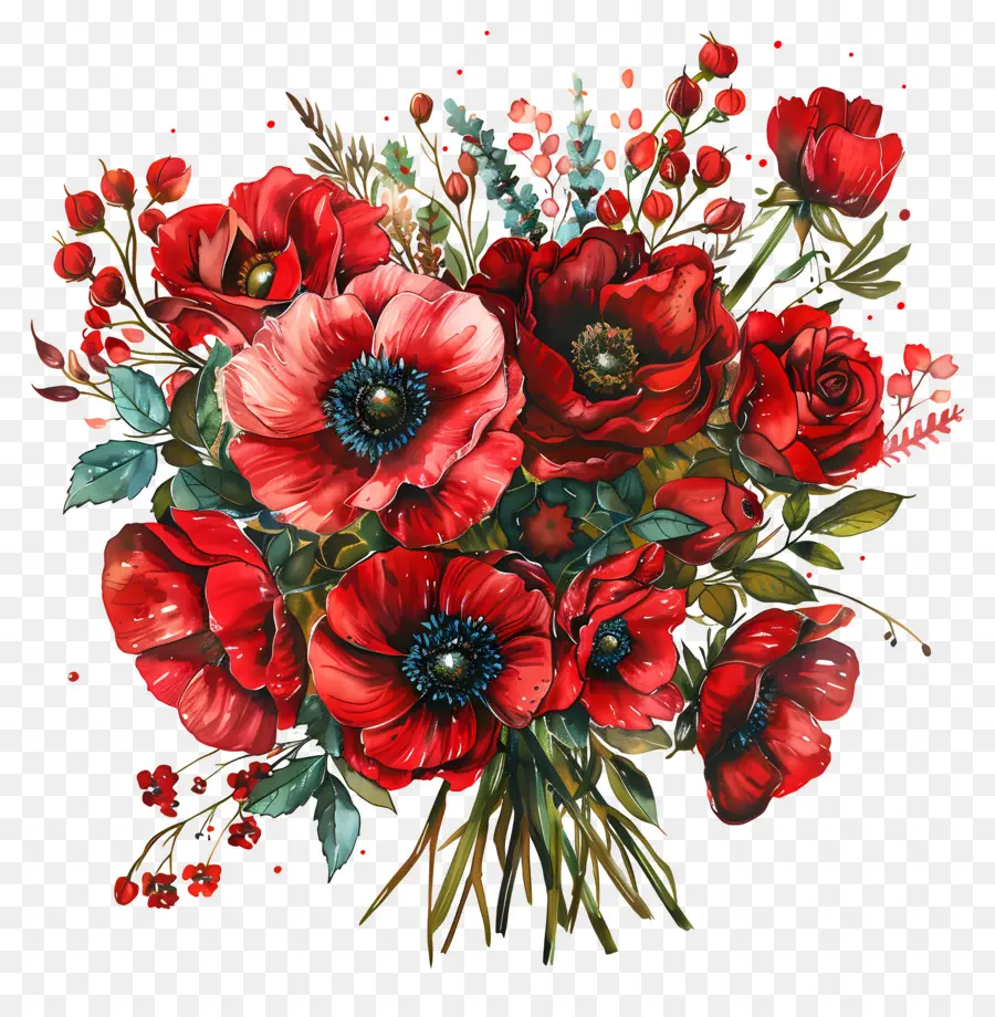 Bouquet De Fleurs，Fleurs Rouges PNG