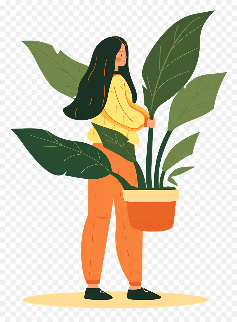 Fille Tenant Une Plante D'intérieur，Femme Avec Plante PNG