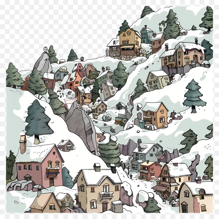 Ville Couverte Par Les Avalanches，Village Enneigé PNG