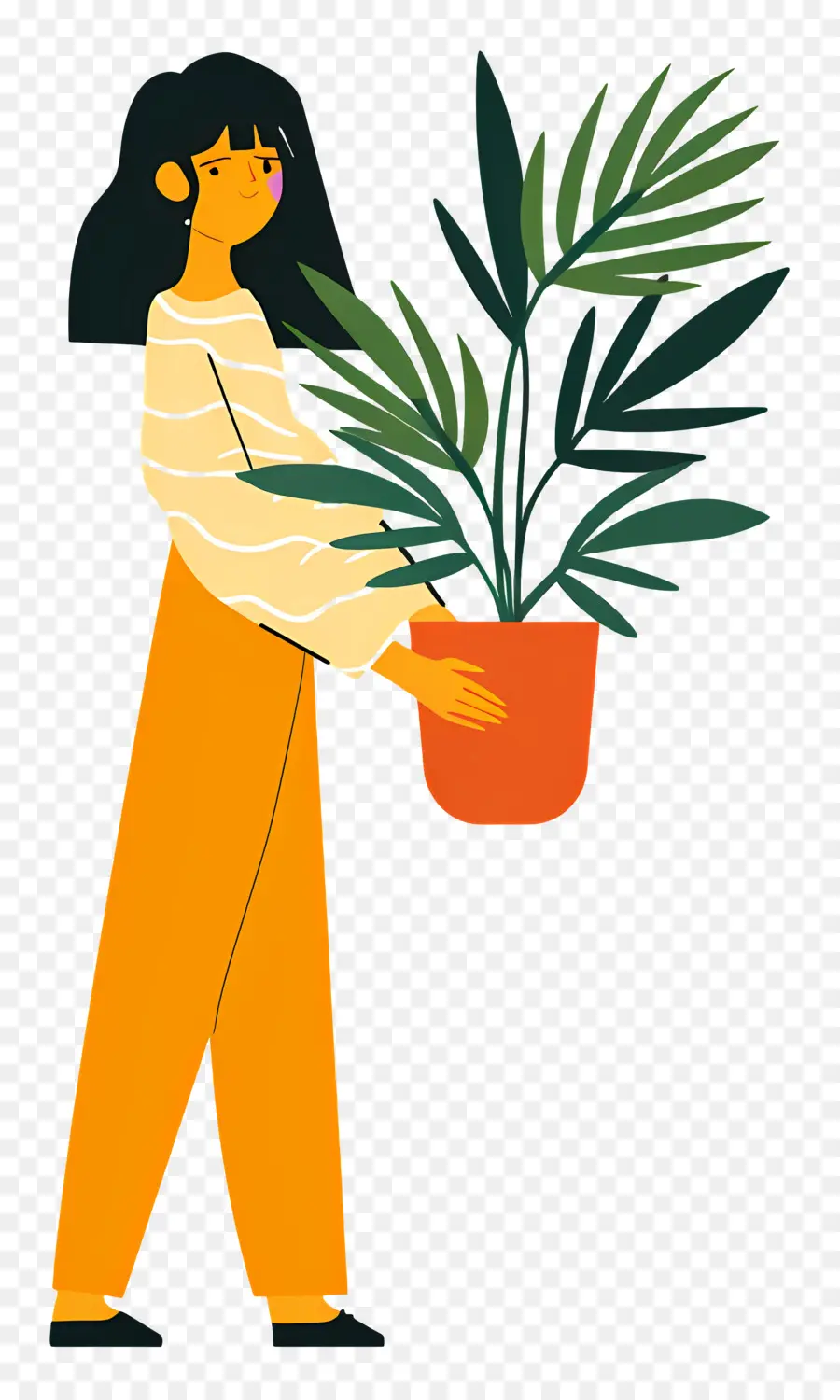 Fille Tenant Une Plante D'intérieur，Femme Tenant Une Plante PNG