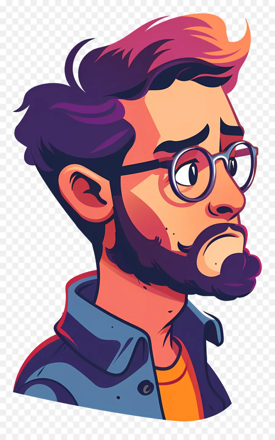 Homme Triste，Homme De Dessin Animé Avec Des Lunettes PNG