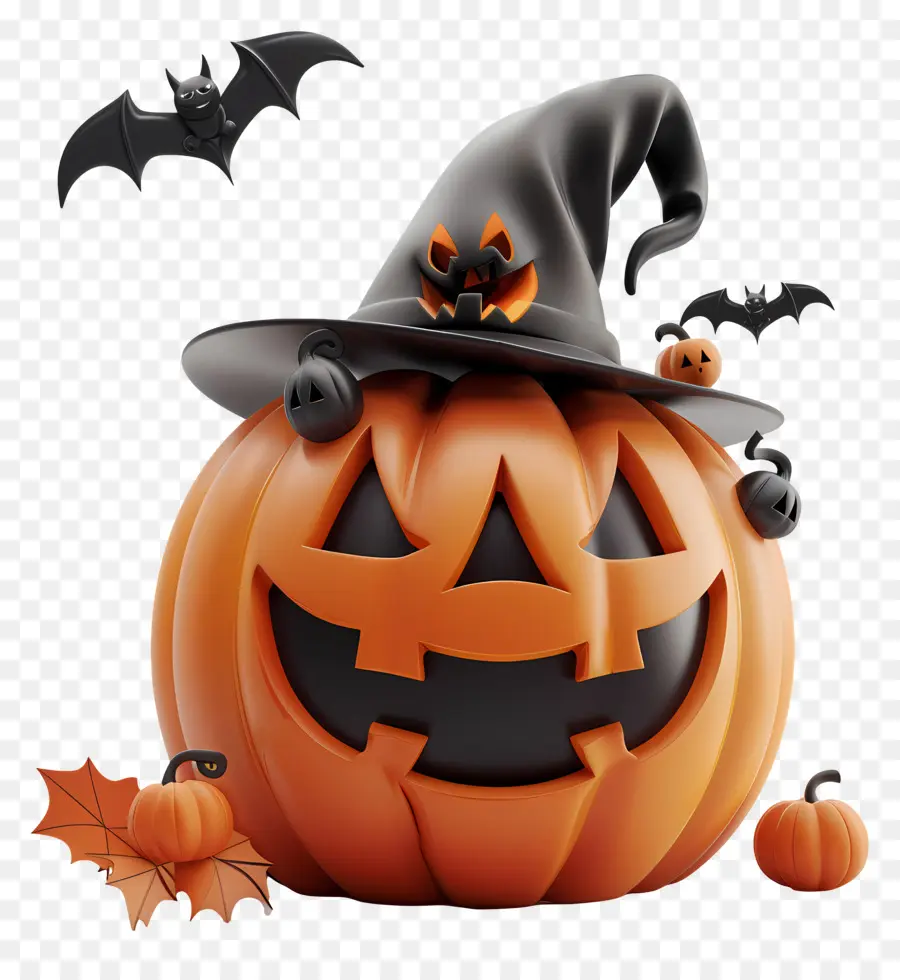 Halloween，Citrouille Avec Chapeau De Sorcière PNG