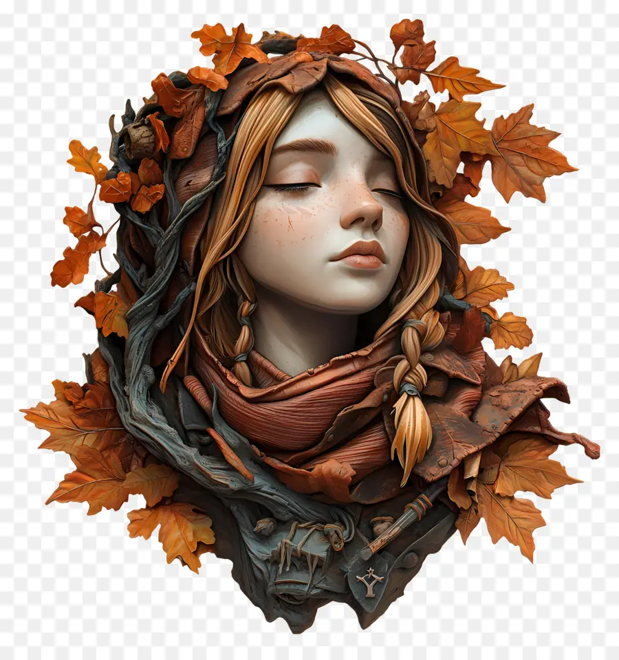 Fille D'automne，Feuilles PNG