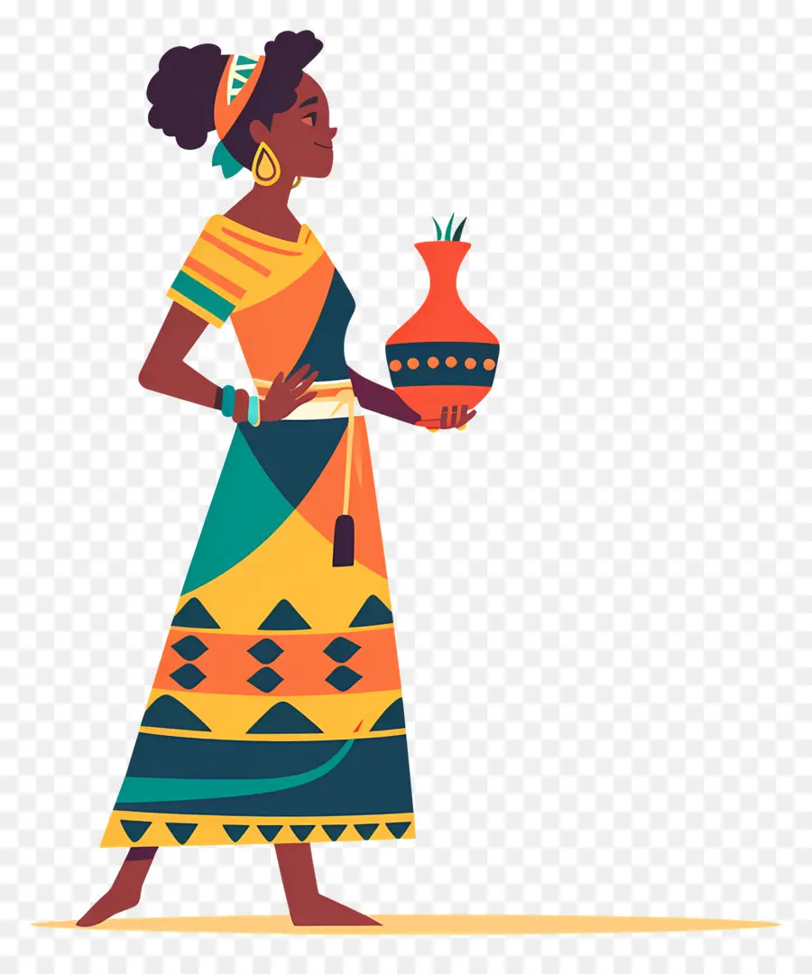 Femme Autochtone Africaine，Femme Avec Pot PNG