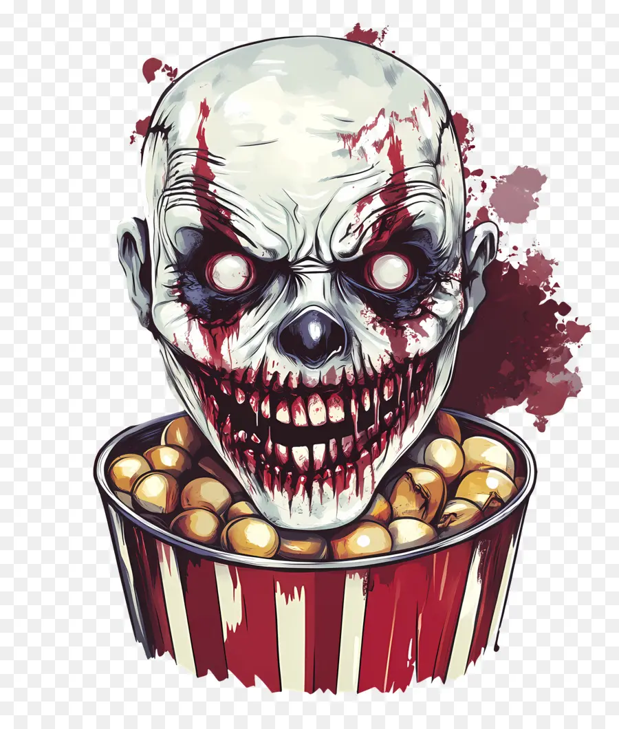 Soirée Cinéma D'horreur，Clown Effrayant Avec Du Pop Corn PNG