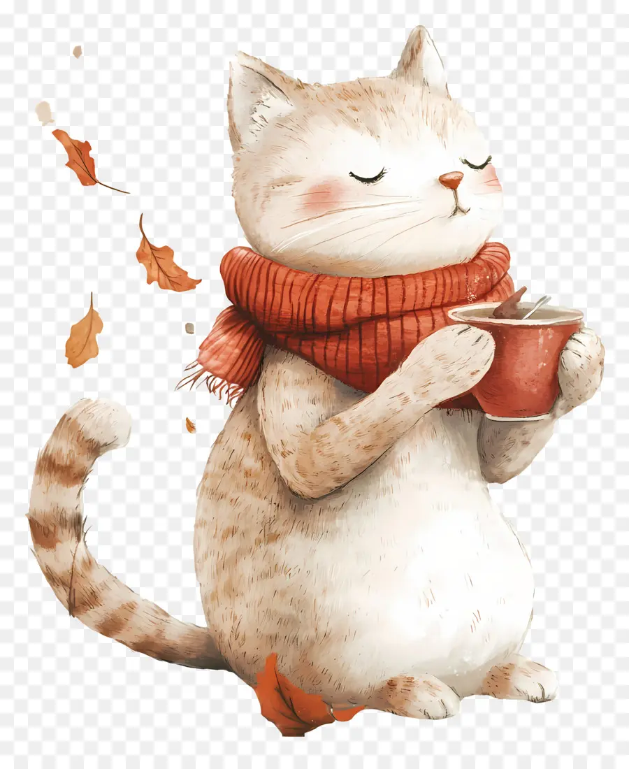 Automne Douillet，Chat Avec écharpe PNG