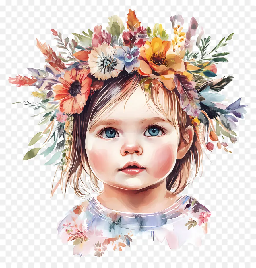 Boho，Bébé Avec Couronne De Fleurs PNG