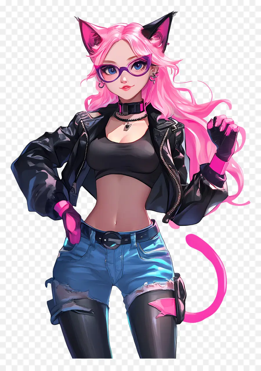 Fille Chat，Fille Chat En Tenue Rose PNG