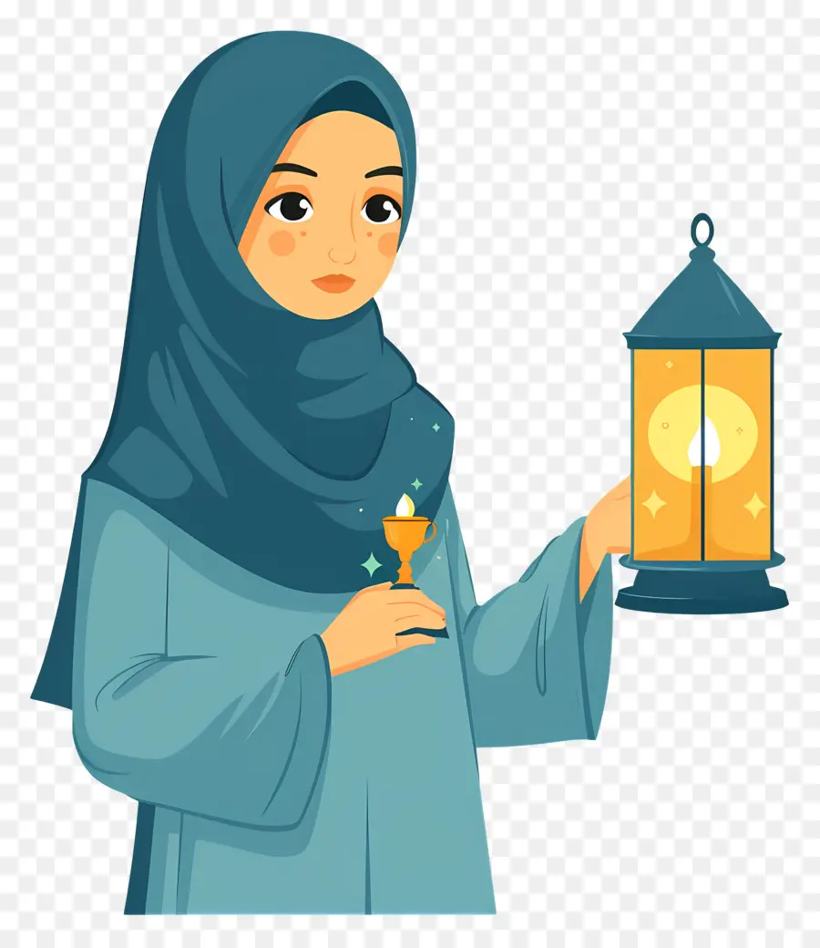 Fille Hijab Tenant Une Lanterne，Fille Avec Lanterne PNG