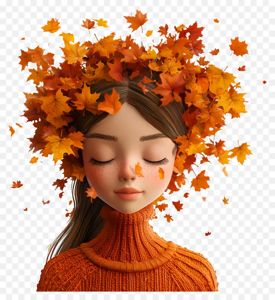 Fille D'automne，Fille Avec Des Feuilles D'automne PNG