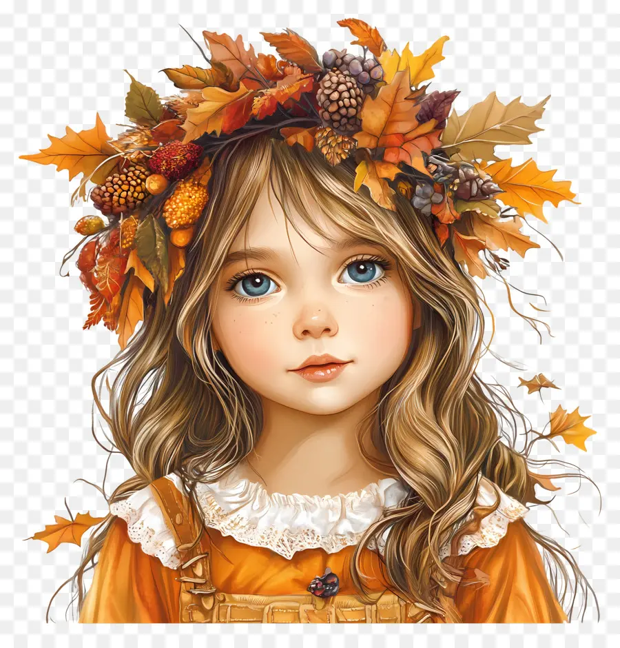 Fille D'automne，Fille Avec Couronne D'automne PNG