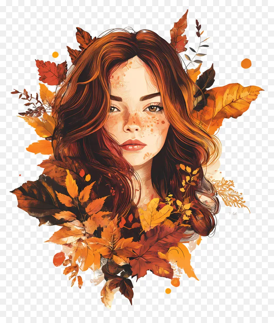 Fille D'automne，Fille Avec Des Feuilles D'automne PNG