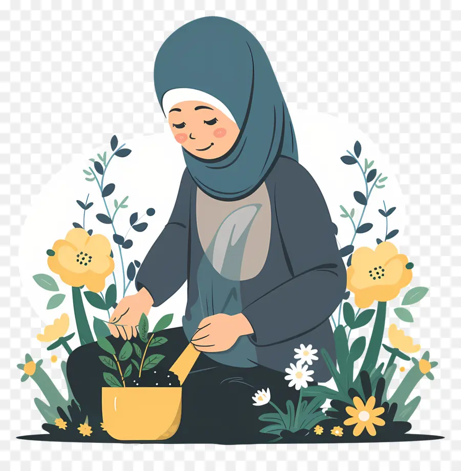 Fille Hijab Faisant Du Jardinage，Jardinier PNG